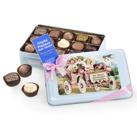 Heinemann chocolates without alcohol in a blue tin box