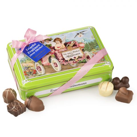 Heinemann chocolates without alcohol  in a green tin box