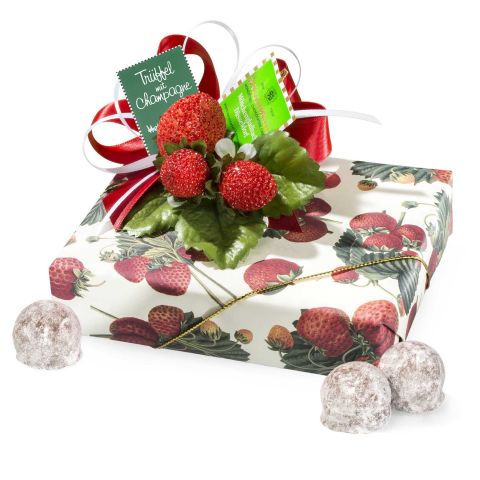 Schachtel Erdbeerpapier mit Trüffel mit Champagne