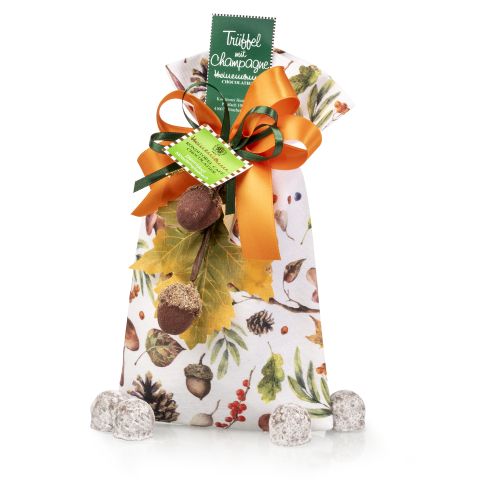 Truffles with Champagne-115g in fabric bag, autumn design