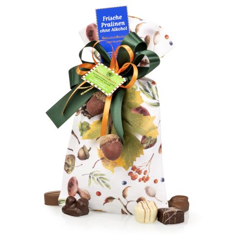 Stoff-Säckchen mit Herbstdekoration 120g Pralinen ohne Alkohol