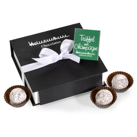 Black Heinemann box 100g truffles with champagne