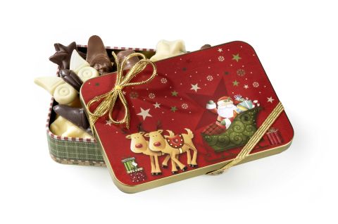 Die Schmuckdose Weihnachtsmann-Motiv mit Schokoladenfiguren