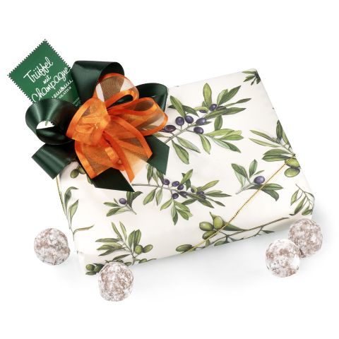 Pralines assortment in olive design wrapping