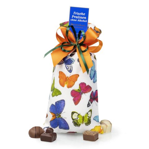 Pralinen ohne Alkohol im Stoffsäckchen mit Schmetterlings-Motiv 120g