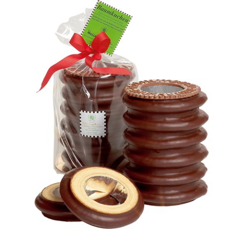 Layered cake "Baumkuchen", 6 rings, coated with chocolate