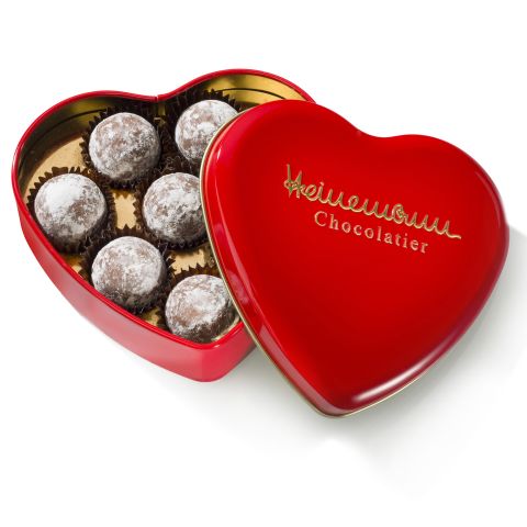 Truffles with Champagne in red heart shaped gift box 90g